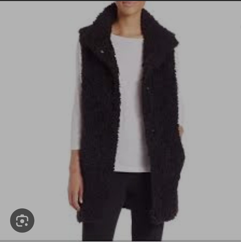 THEORY EUC SHEARLING TEDDY FUR LINED LONG HI COLLAR SNAP UP VEST SIZE SMALL
